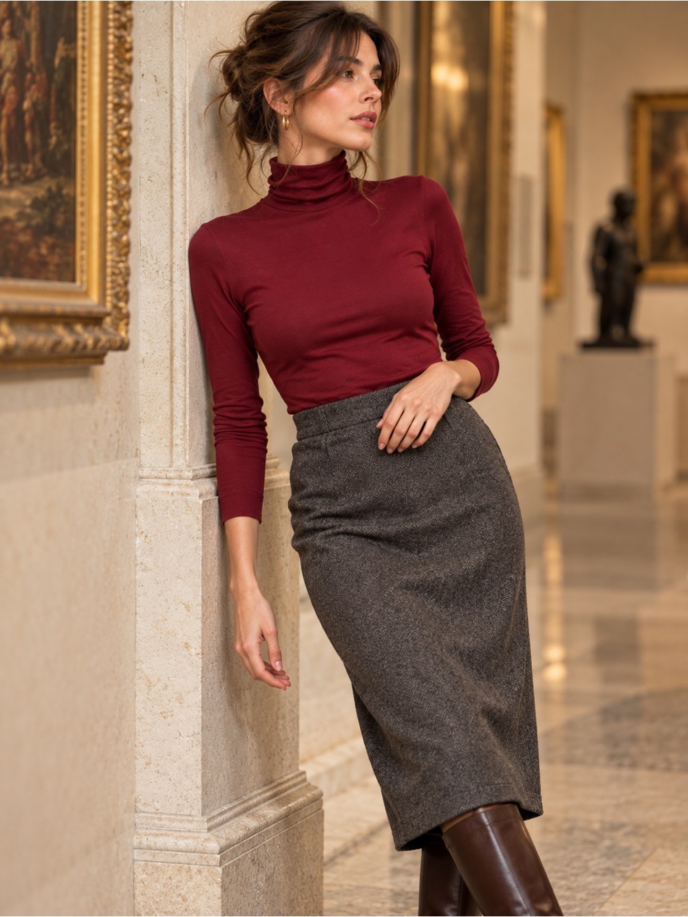 GAP Feather Turtleneck Lightweight Layering Top Burgundy XS